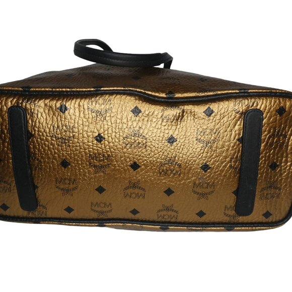 AUTHENTIC MCM Bronze and black Leather Tote  Handbag - Picture 5 of 7